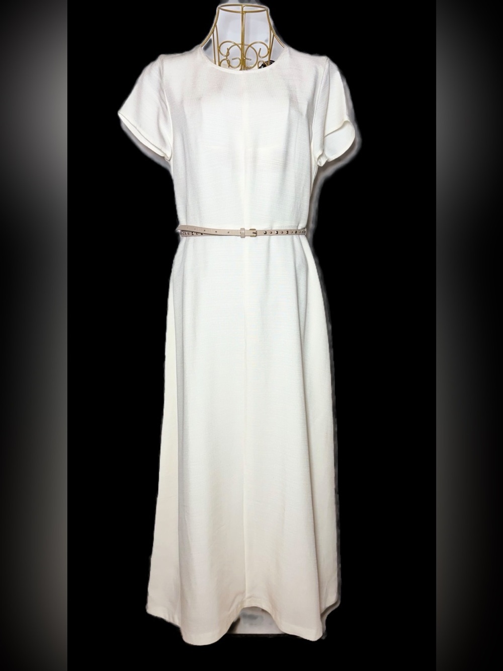 NWT J. Crew Ivory Viscose Short Sleeve Maxi Dress w/ Preowned J. Crew Belt M (8) - Picture 2 of 14